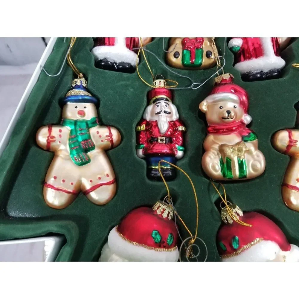 Huntington Xmas Holiday ornament set‎ Santa Snowman Bear Gingerbread glass blown